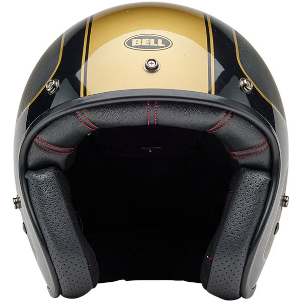 motorcycle helmet, front view, showing aerodynamic shell design, ventilation ports, and secure retention system built for rider comfort and protection. SKU 07150217.