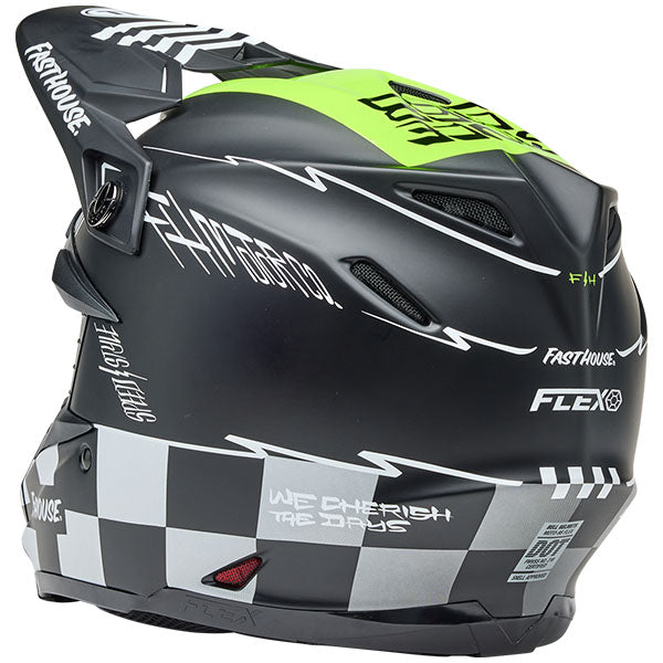 motorcycle helmet, rear view, showing aerodynamic shell design, ventilation ports, and secure retention system built for rider comfort and protection