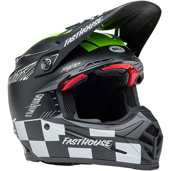 Bell Helmets Bell - Moto-9S Flex Fasthouse Smoke Bomb Helmet off-road motocross helmet, front view, showing aerodynamic shell design, ventilation ports, and secure retention system built for rider comfort and protection. SKU 07163796.