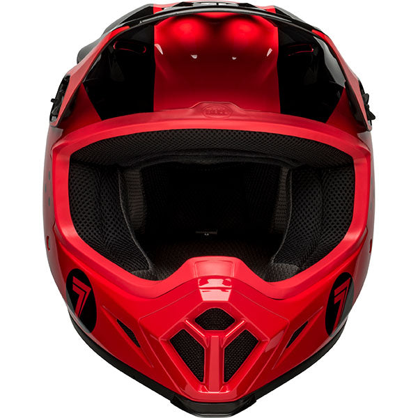 motorcycle helmet, front view, showing aerodynamic shell design, ventilation ports, and secure retention system built for rider comfort and protection. SKU 07144799.
