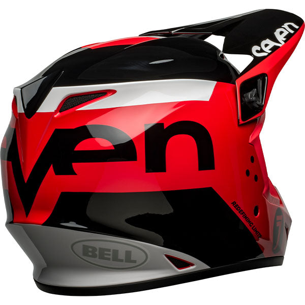 motorcycle helmet, rear view, showing aerodynamic shell design, ventilation ports, and secure retention system built for rider comfort and protection