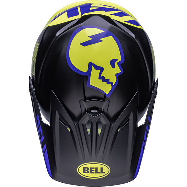 motorcycle helmet, top view, showing aerodynamic shell design, ventilation ports, and secure retention system built for rider comfort and protection