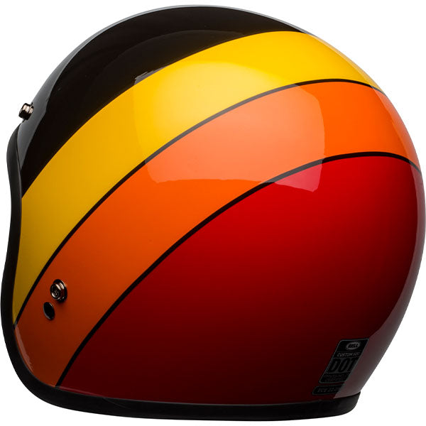 motorcycle helmet, rear view, showing aerodynamic shell design, ventilation ports, and secure retention system built for rider comfort and protection