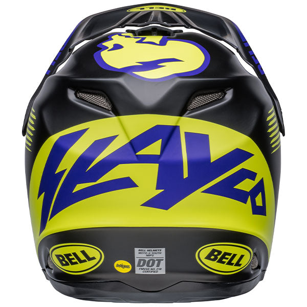 motorcycle helmet, rear view, showing aerodynamic shell design, ventilation ports, and secure retention system built for rider comfort and protection. SKU 07136421.