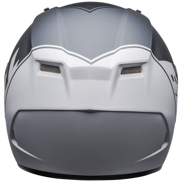 motorcycle helmet, rear view, showing aerodynamic shell design, ventilation ports, and secure retention system built for rider comfort and protection
