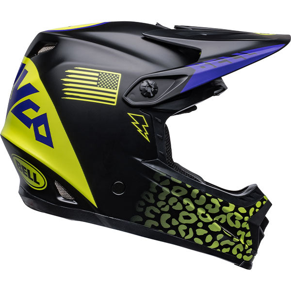 motorcycle helmet, angled view, showing aerodynamic shell design, ventilation ports, and secure retention system built for rider comfort and protection