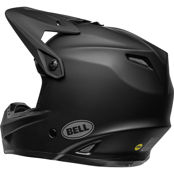 motorcycle helmet, rear view, showing aerodynamic shell design, ventilation ports, and secure retention system built for rider comfort and protection