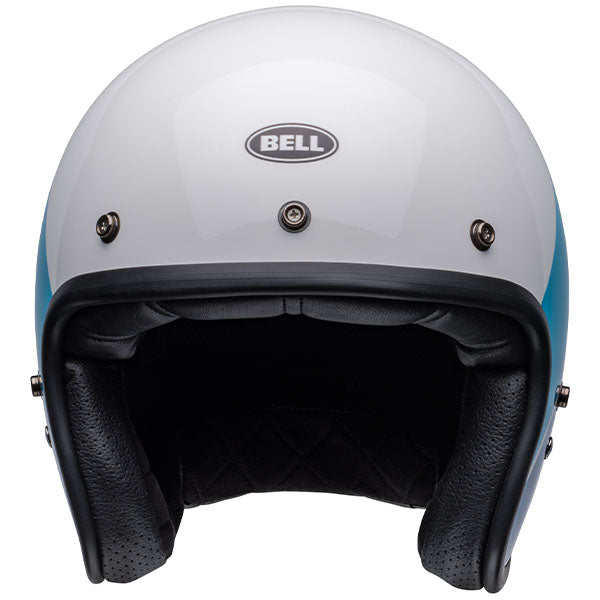 motorcycle helmet, front view, showing aerodynamic shell design, ventilation ports, and secure retention system built for rider comfort and protection
