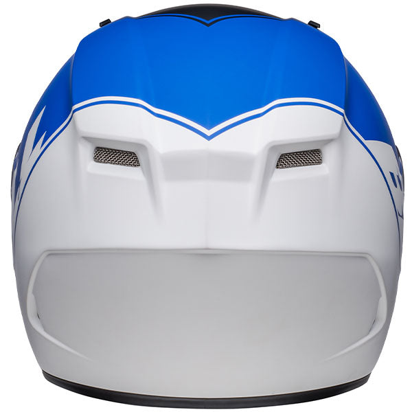 motorcycle helmet, rear view, showing aerodynamic shell design, ventilation ports, and secure retention system built for rider comfort and protection. SKU 07141856.