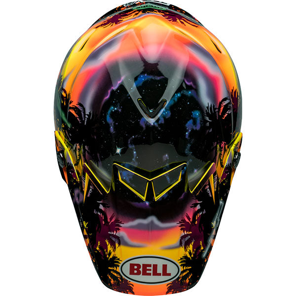 motorcycle helmet, top view, showing aerodynamic shell design, ventilation ports, and secure retention system built for rider comfort and protection. SKU 07144781.