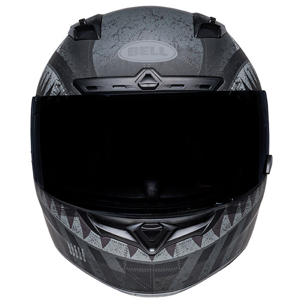 motorcycle helmet, front view, showing aerodynamic shell design, ventilation ports, and secure retention system built for rider comfort and protection. SKU 07137113.