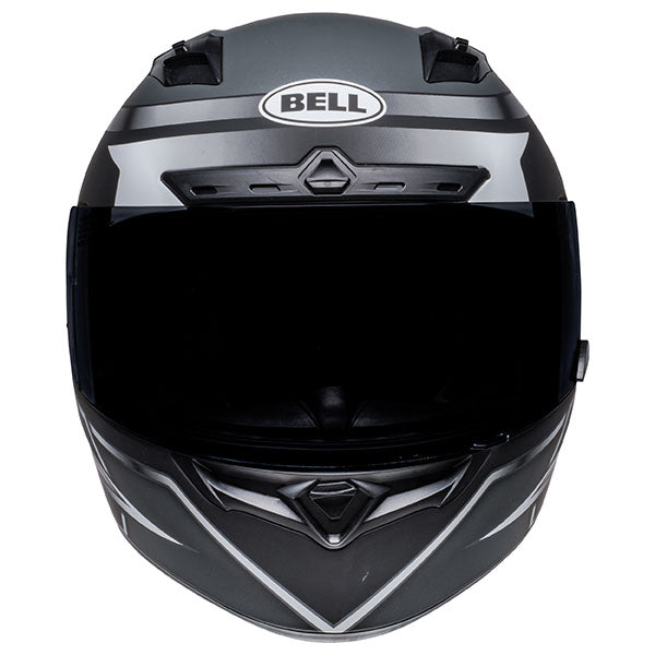 motorcycle helmet, front view, showing aerodynamic shell design, ventilation ports, and secure retention system built for rider comfort and protection. SKU 07141844.