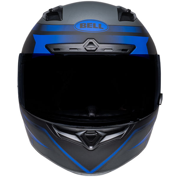 motorcycle helmet, front view, showing aerodynamic shell design, ventilation ports, and secure retention system built for rider comfort and protection. SKU 07141836.