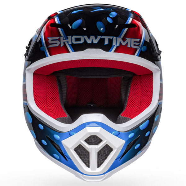 motorcycle helmet, front view, showing aerodynamic shell design, ventilation ports, and secure retention system built for rider comfort and protection. SKU 07148488.