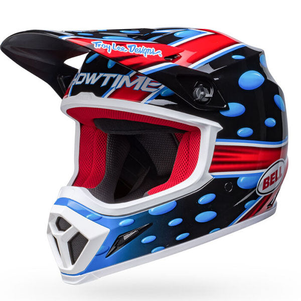 motorcycle helmet, front view, showing aerodynamic shell design, ventilation ports, and secure retention system built for rider comfort and protection