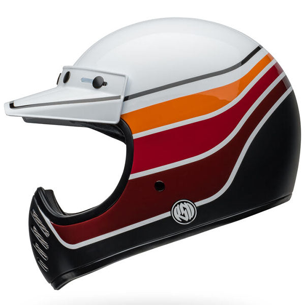 motorcycle helmet, rear view, showing aerodynamic shell design, ventilation ports, and secure retention system built for rider comfort and protection
