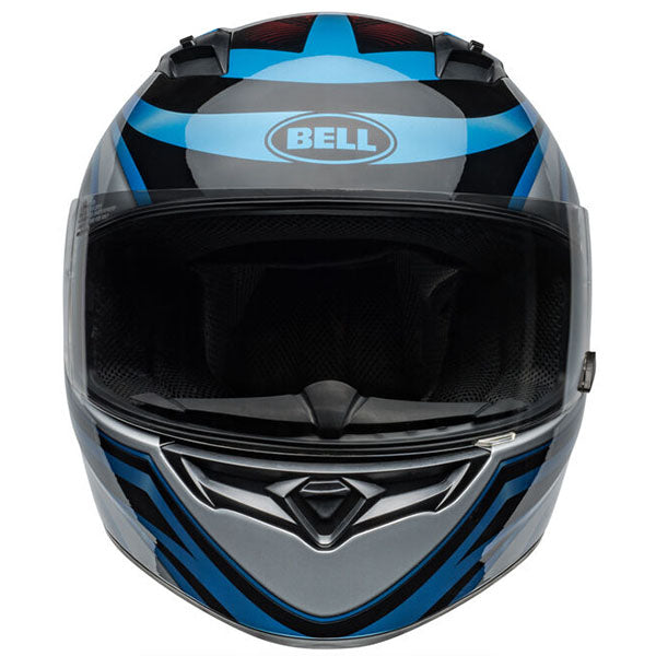 motorcycle helmet, front view, showing aerodynamic shell design, ventilation ports, and secure retention system built for rider comfort and protection. SKU 07160121.