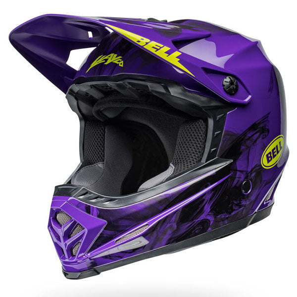 motorcycle helmet, front view, showing aerodynamic shell design, ventilation ports, and secure retention system built for rider comfort and protection