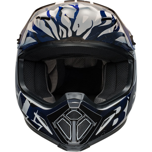 motorcycle helmet, front view, showing aerodynamic shell design, ventilation ports, and secure retention system built for rider comfort and protection. SKU 07157402.
