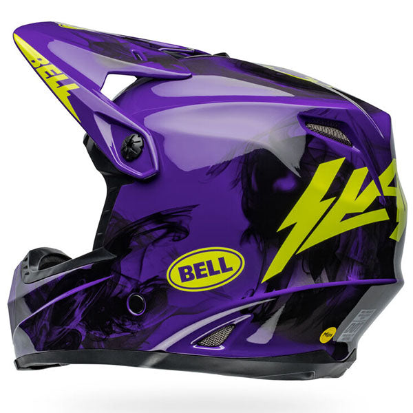 motorcycle helmet, rear view, showing aerodynamic shell design, ventilation ports, and secure retention system built for rider comfort and protection