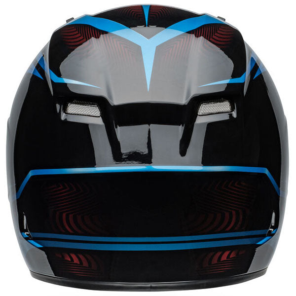 motorcycle helmet, rear view, showing aerodynamic shell design, ventilation ports, and secure retention system built for rider comfort and protection. SKU 07158706.