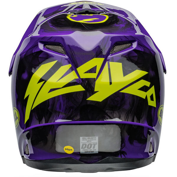 motorcycle helmet, rear view, showing aerodynamic shell design, ventilation ports, and secure retention system built for rider comfort and protection
