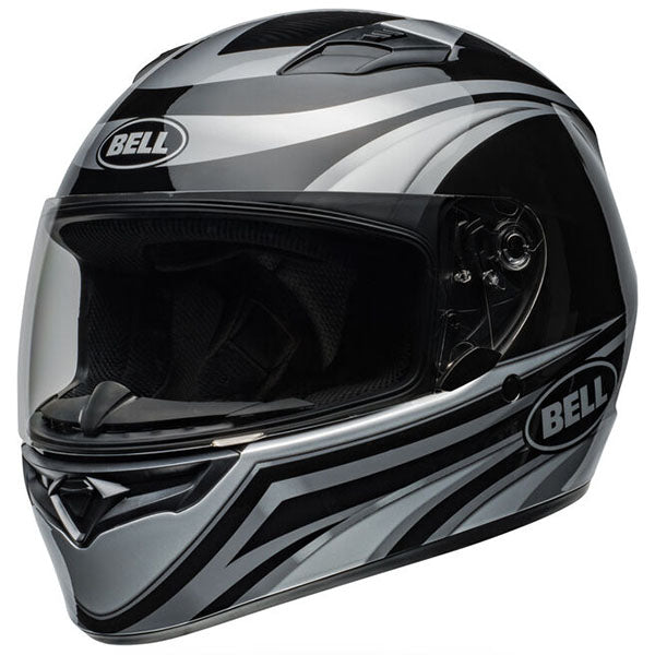 motorcycle helmet, front view, showing aerodynamic shell design, ventilation ports, and secure retention system built for rider comfort and protection