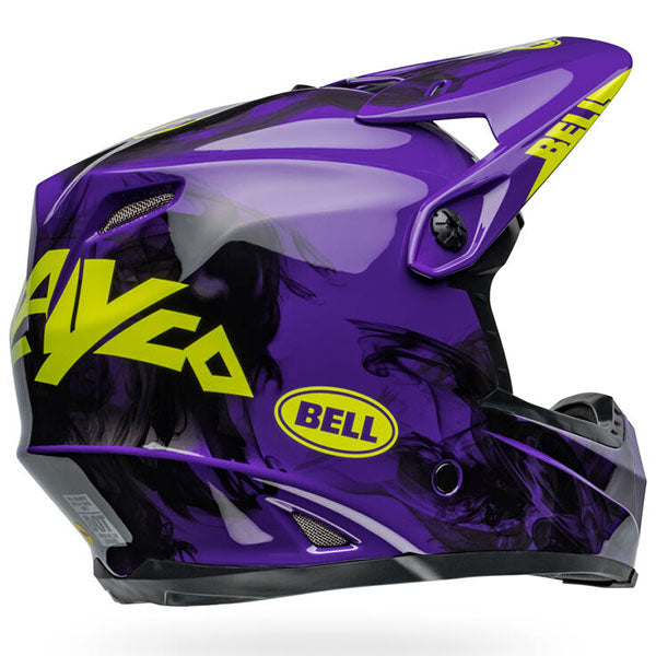 motorcycle helmet, rear view, showing aerodynamic shell design, ventilation ports, and secure retention system built for rider comfort and protection