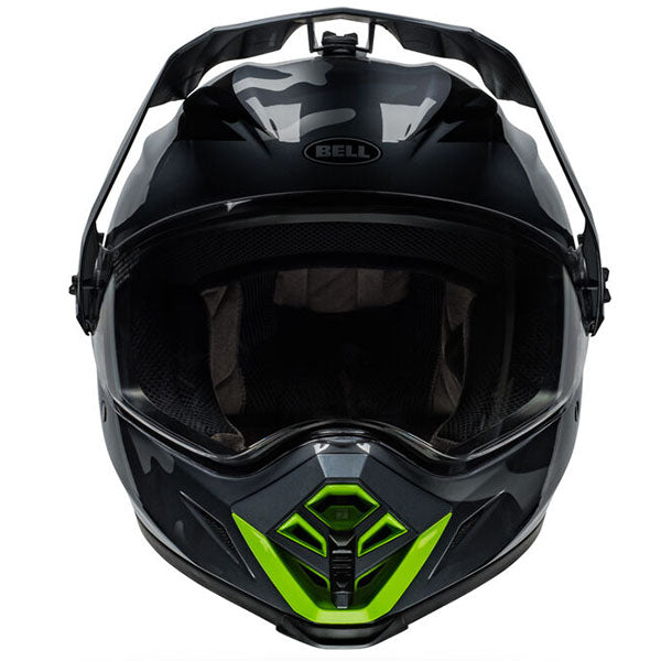 motorcycle helmet, front view, showing aerodynamic shell design, ventilation ports, and secure retention system built for rider comfort and protection. SKU 07160363.