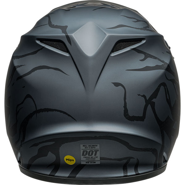motorcycle helmet, rear view, showing aerodynamic shell design, ventilation ports, and secure retention system built for rider comfort and protection