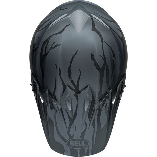 motorcycle helmet, top view, showing aerodynamic shell design, ventilation ports, and secure retention system built for rider comfort and protection