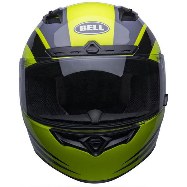 motorcycle helmet, front view, showing aerodynamic shell design, ventilation ports, and secure retention system built for rider comfort and protection. SKU 07158681.