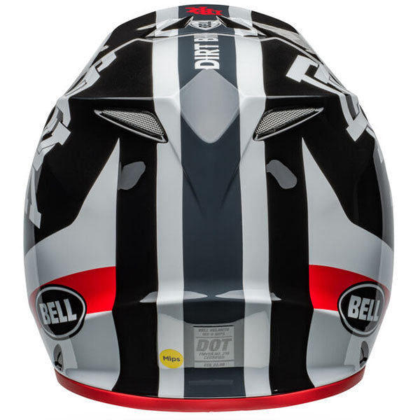 motorcycle helmet, rear view, showing aerodynamic shell design, ventilation ports, and secure retention system built for rider comfort and protection