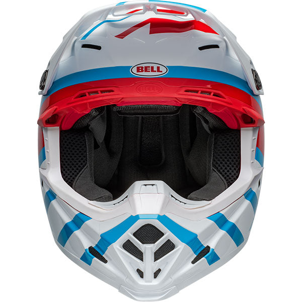 motorcycle helmet, front view, showing aerodynamic shell design, ventilation ports, and secure retention system built for rider comfort and protection. SKU 07157243.