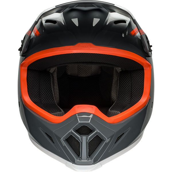 motorcycle helmet, front view, showing aerodynamic shell design, ventilation ports, and secure retention system built for rider comfort and protection. SKU 07157385.