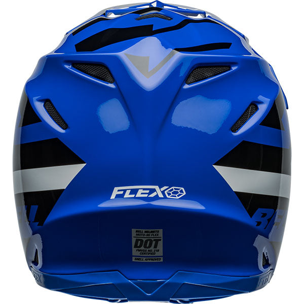motorcycle helmet, rear view, showing aerodynamic shell design, ventilation ports, and secure retention system built for rider comfort and protection