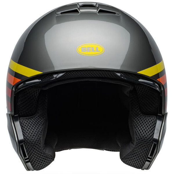 motorcycle helmet, front view, showing aerodynamic shell design, ventilation ports, and secure retention system built for rider comfort and protection. SKU 07163600.