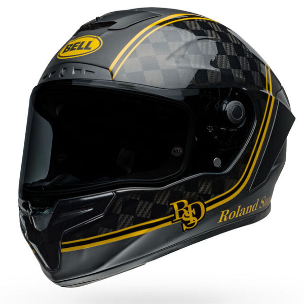 motorcycle helmet, showing aerodynamic shell design, ventilation ports, and secure retention system built for rider comfort and protection