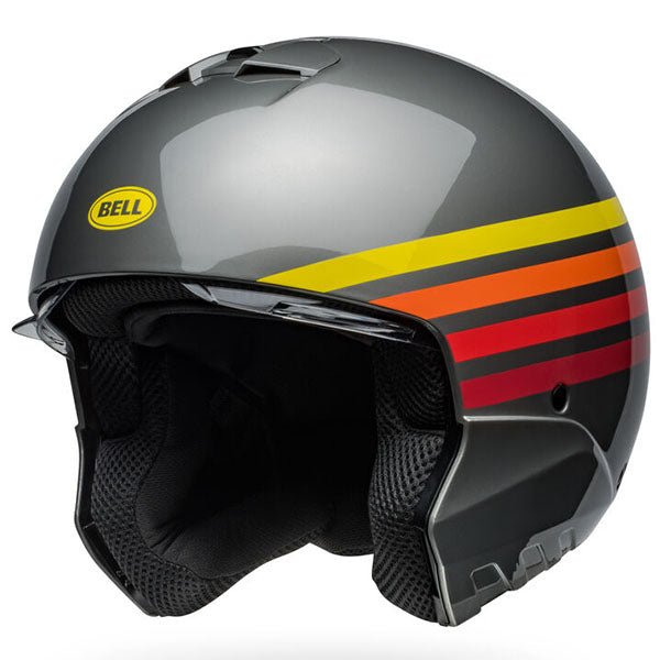 motorcycle helmet, front view, showing aerodynamic shell design, ventilation ports, and secure retention system built for rider comfort and protection