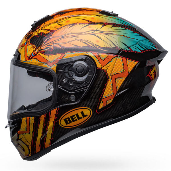 motorcycle helmet, showing aerodynamic shell design, ventilation ports, and secure retention system built for rider comfort and protection