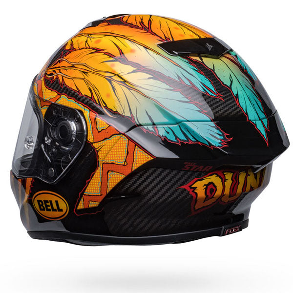 motorcycle helmet, showing aerodynamic shell design, ventilation ports, and secure retention system built for rider comfort and protection