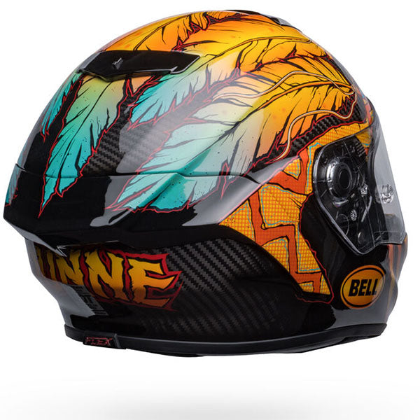 motorcycle helmet, showing aerodynamic shell design, ventilation ports, and secure retention system built for rider comfort and protection
