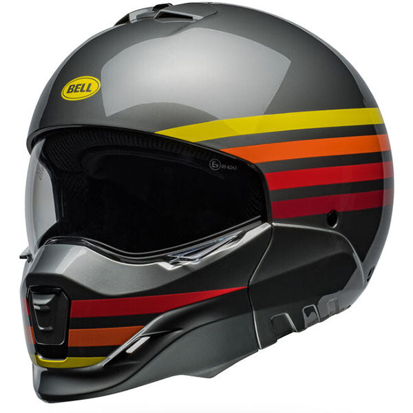 motorcycle helmet, front view, showing aerodynamic shell design, ventilation ports, and secure retention system built for rider comfort and protection