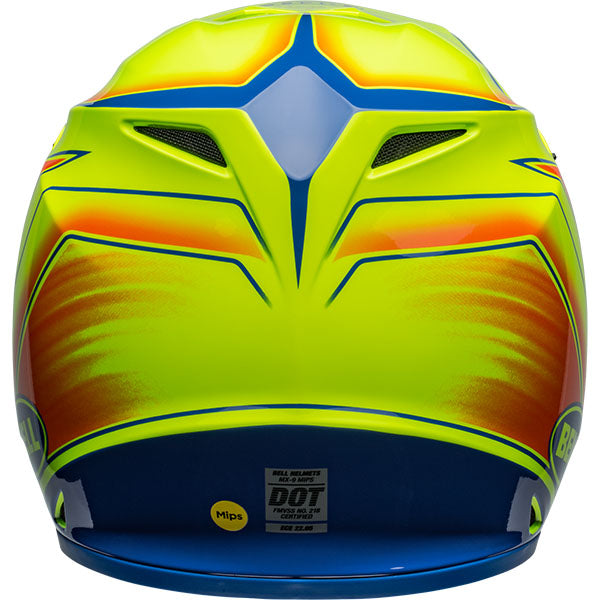 motorcycle helmet, rear view, showing aerodynamic shell design, ventilation ports, and secure retention system built for rider comfort and protection