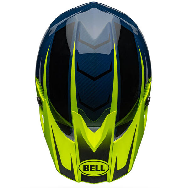 motorcycle helmet, top view, showing aerodynamic shell design, ventilation ports, and secure retention system built for rider comfort and protection