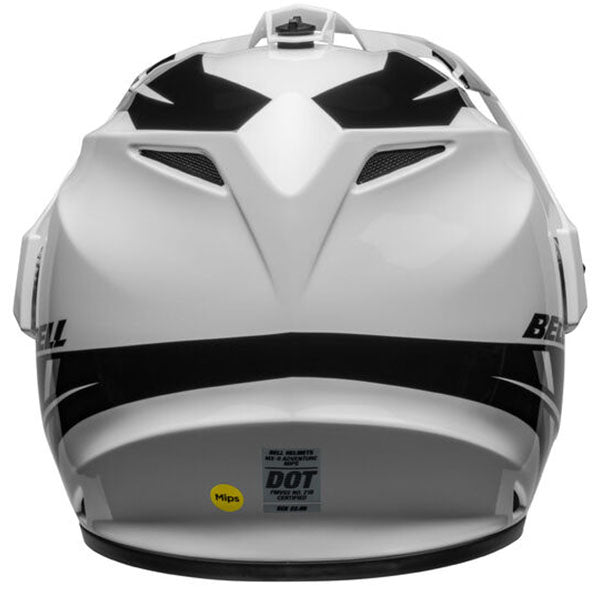 motorcycle helmet, rear view, showing aerodynamic shell design, ventilation ports, and secure retention system built for rider comfort and protection