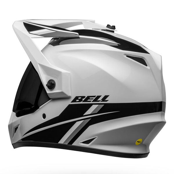 motorcycle helmet, rear view, showing aerodynamic shell design, ventilation ports, and secure retention system built for rider comfort and protection
