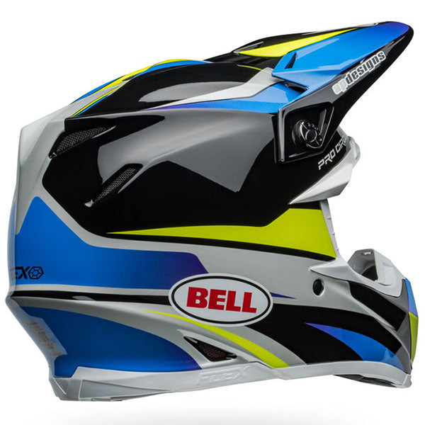 motorcycle helmet, rear view, showing aerodynamic shell design, ventilation ports, and secure retention system built for rider comfort and protection