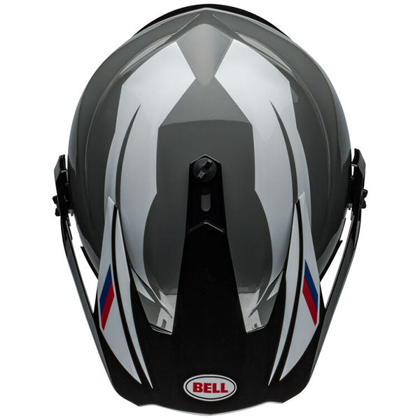 motorcycle helmet, top view, showing aerodynamic shell design, ventilation ports, and secure retention system built for rider comfort and protection