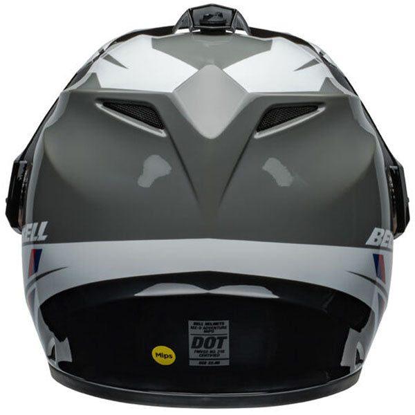 motorcycle helmet, rear view, showing aerodynamic shell design, ventilation ports, and secure retention system built for rider comfort and protection
